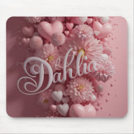 Mousepad Arte de Flor de Dahlia Pastel com Corações