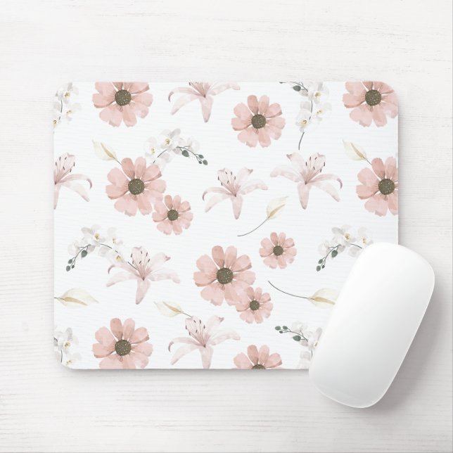 Mousepad Arte de Flores Rosa Bege em Aquarela (Com mouse)