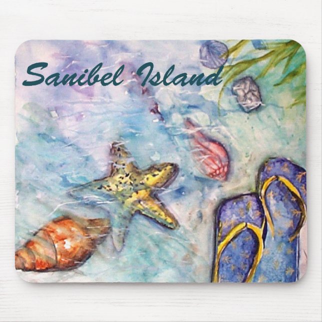 Mousepad Arte de Florida da aguarela da ilha de Sanibel (Frente)