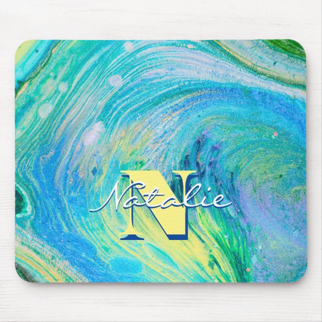 Mousepad Arte de Fluxo Acrilato Azul Aqua (Frente)