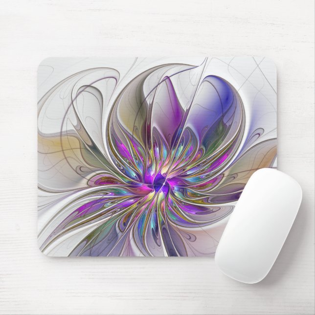 Mousepad Arte de Fractal Abstrato Florido Energético e Colo (Com mouse)