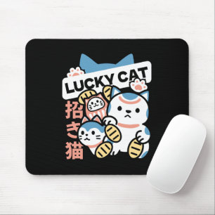 Mousepad Arte de Gato Sortudo – Maneki Neko com Moeda de Ou