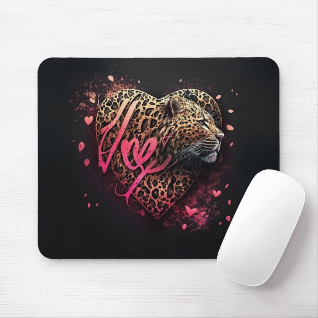 Mousepad Arte de Grafite de Amor Coração de Leopardo        (Com mouse)