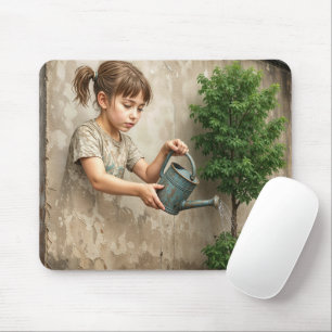 Mousepad Arte de Grafite de Menina Regando uma Árvore da Ci