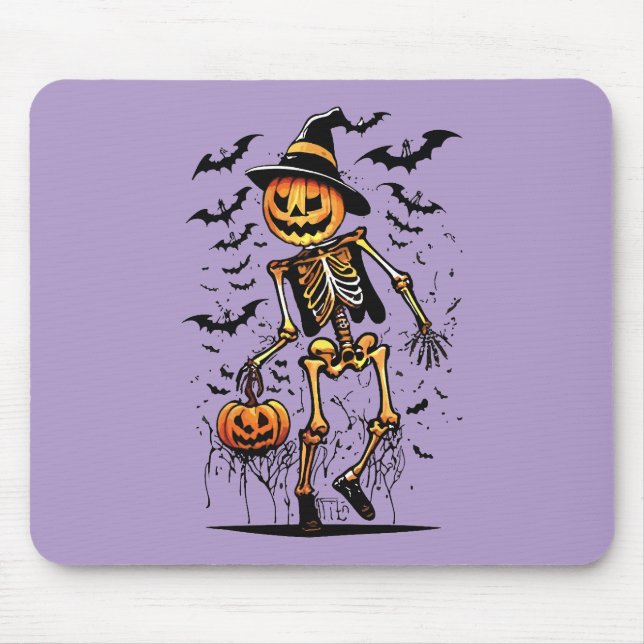Mousepad Arte de Halloween de Esqueleto de Abóbora (Frente)