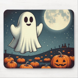 Mousepad Arte de Halloween de fantasma e abóbora fofa e vin