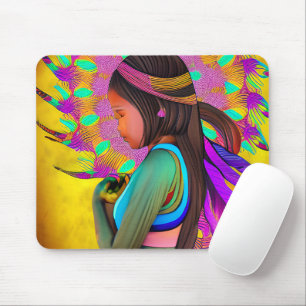 Mousepad Arte de IA de Menina Indígena Americana