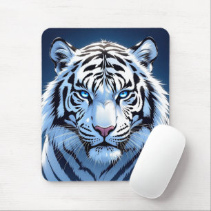 Mousepad Arte de IA do Tigre Branco de Olhos Azuis