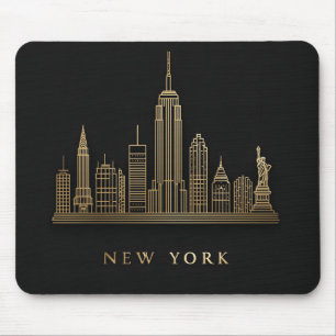 Mousepad Arte de Linha Dourada do Skyline Nova Iorque