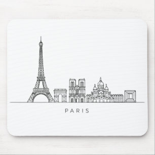 Mousepad Arte de Linha Minimalista da Silhueta de Paris