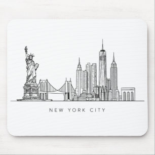 Mousepad Arte de Linha Minimalista do Horizonte de Nova Yor