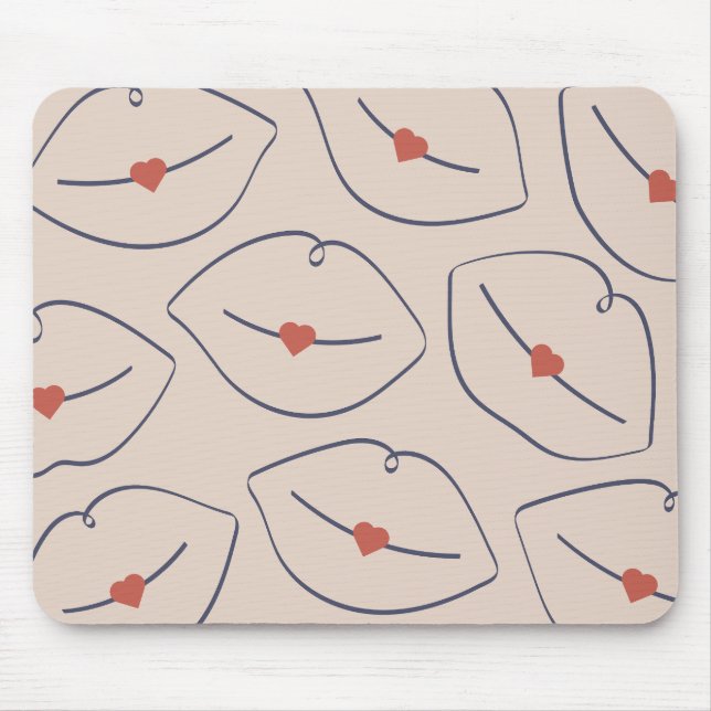 Mousepad Arte de Linha Minimalista Moderna Lábios Vermelho  (Frente)
