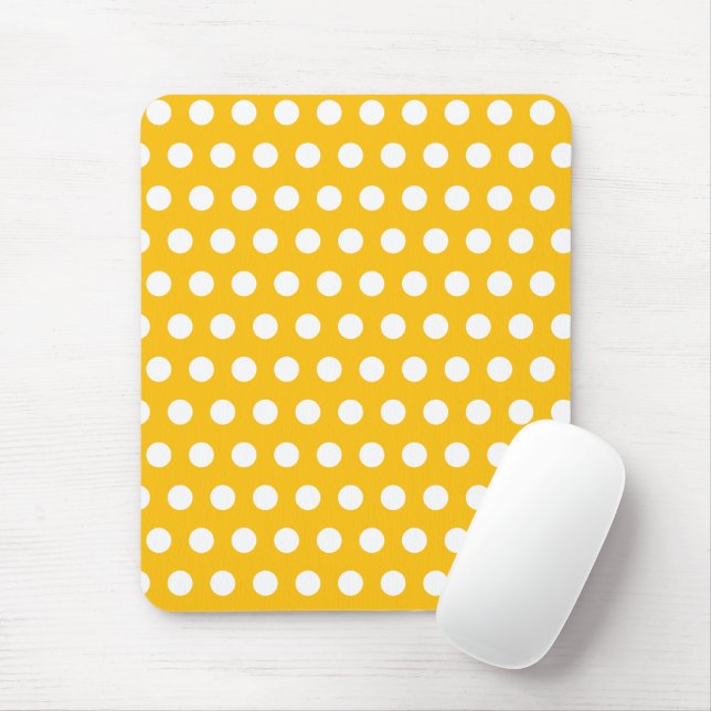 Mousepad Arte de Padrão de Bolinhas Brancas e Amarelo Ensol (Com mouse)