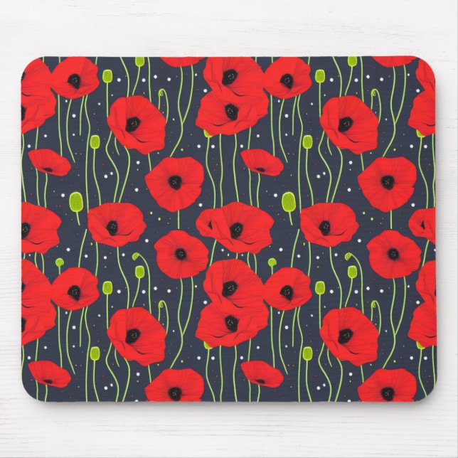 Mousepad Arte de Padrão de Papoulas Vermelhas Modernas Vibr (Frente)