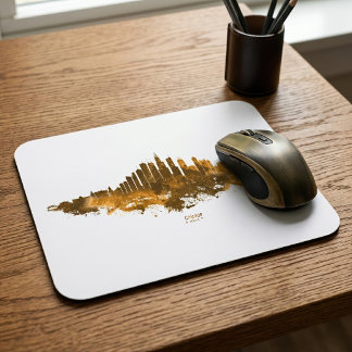 Mousepad Arte de Paisagem Urbana em Aquarela da Silhueta de