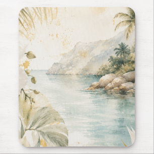 Mousepad Arte de Parede Aquarela Tropical de Luxo Costeira