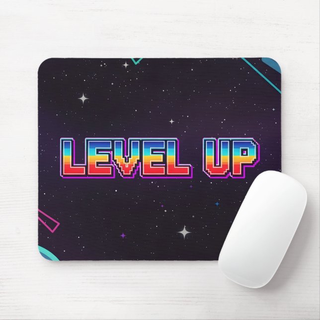 Mousepad Arte de Pixel Retro NÍVEL UP Estrelas de Jogos (Com mouse)