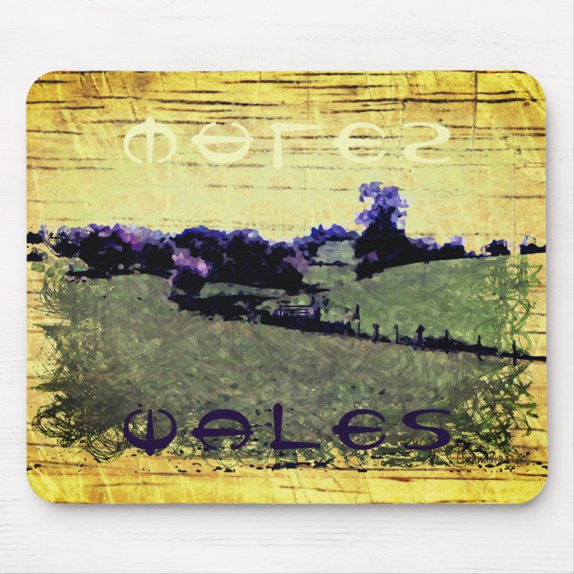 Mousepad Arte de Porodle Wales em verde amarelo e roxo (Frente)