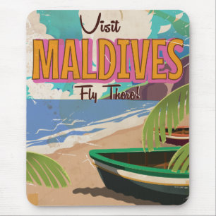 Mousepad Arte de pôster de viagem vintage da ilha Maldivas.