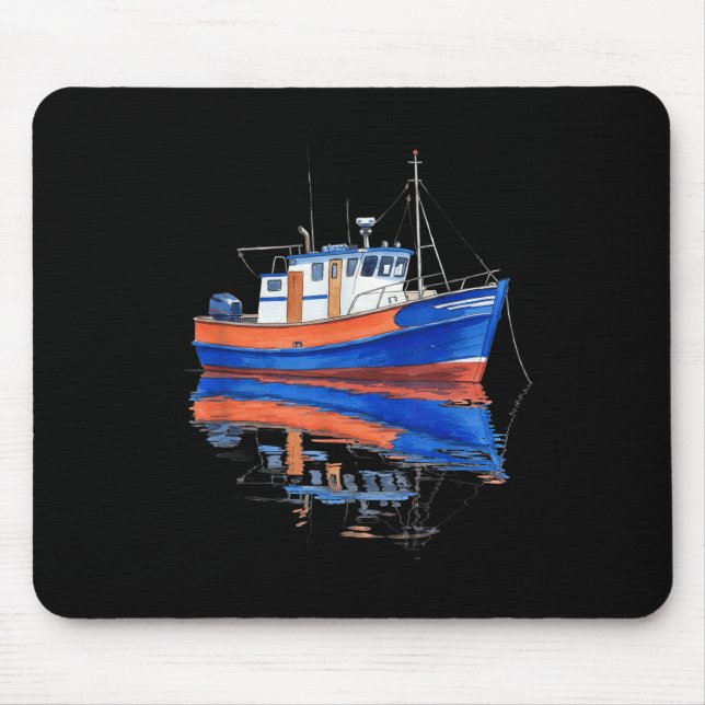 Mousepad Arte de Reflexo de Água de Barco de Pesca Tranquil (Frente)