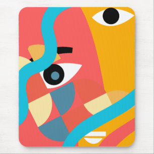 Mousepad Arte de Rosto Abstrato e Vibrante