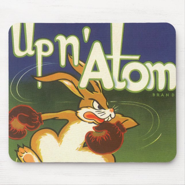 Mousepad Arte de Rótulo Antigo Coelho de Boxe, Cenouras Up  (Frente)