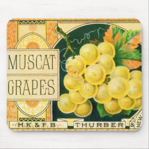 Mousepad Arte de rótulo de caixa de frutas vintage, uvas Mu