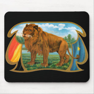 Mousepad Arte de rótulo de charuto vintage, Leão, Rei da Se