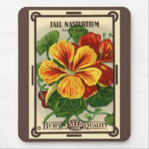 Mousepad Arte de rótulo de pacote de sementes vintage, flor