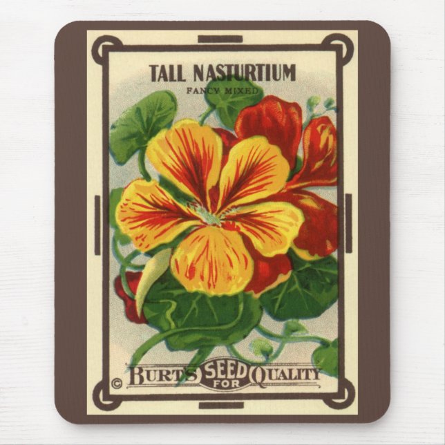 Mousepad Arte de rótulo de pacote de sementes vintage, flor (Frente)
