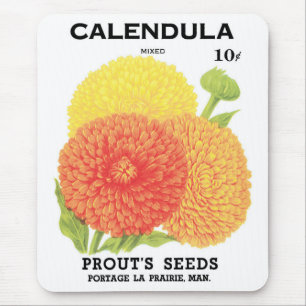 Mousepad Arte de rótulo de pacote de sementes vintage, flor