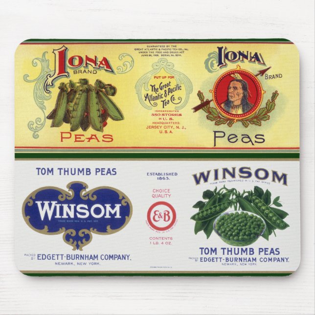 Mousepad Arte de Rótulos de Latas de Legumes Antigas, Ervil (Frente)
