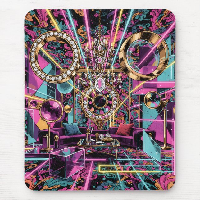 Mousepad Arte de Sala de Luxo Psicodélica Neon (Frente)