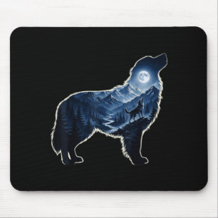 Mousepad arte de silhueta de cachorro uivando floresta mont