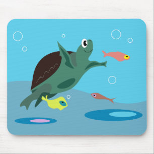 Mousepad Arte de Tartaruga Marinha Fofa Sob o Mar