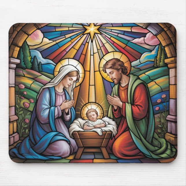 Mousepad Arte de Vitral da Natividade – Natal da Sagrada Fa (Frente)