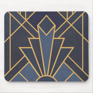 Mousepad Arte Deco inspiração em azul e ouro