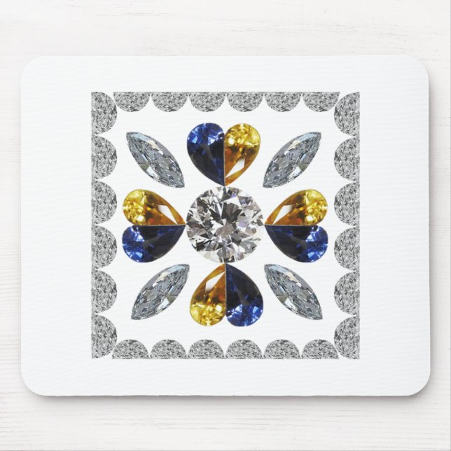Mousepad Arte Diamante Única, Azul Amarelo no Coração (Frente)