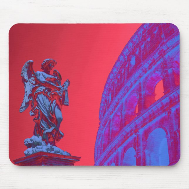 Mousepad Arte digital azul, vermelha, de Colosseum e estátu (Frente)