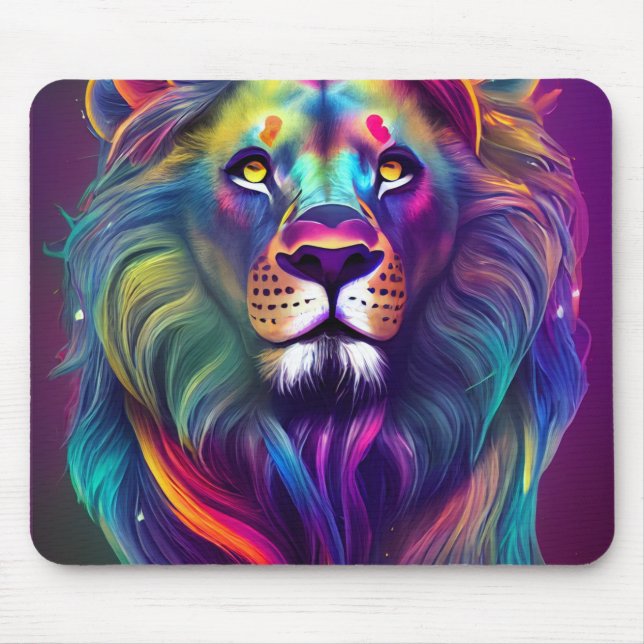 Mousepad Arte Digital Moderna Multicor Leão Majestoso (Frente)