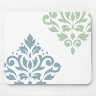 Mousepad Arte do damasco do rolo mim branco do verde azul