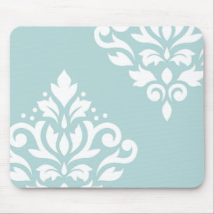 Mousepad Arte do damasco do rolo mim branco no azul do ovo