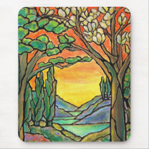 Mousepad ARTE do design do vitral da paisagem de Tiffany!