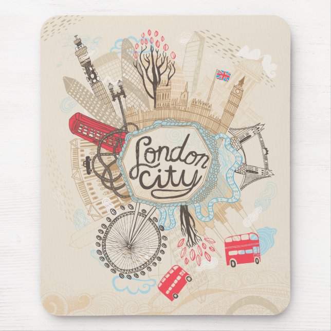 Mousepad Arte do Doodle da cidade de Londres (Frente)