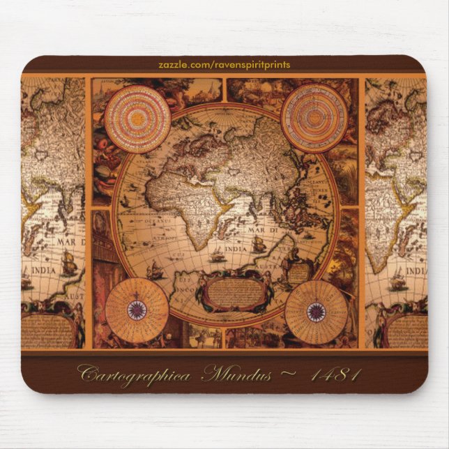 Mousepad Arte do Mapa do Velho Mundo - 1481 (Frente)