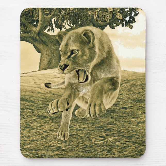 Mousepad Arte Dramática de Leoa em Safari de Vida Selvagem (Frente)