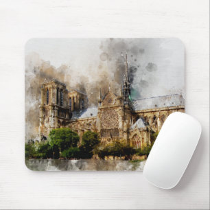 Mousepad Arte Elegante de Aquarela da Catedral de Notre Dam