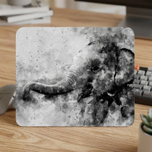 Mousepad Arte em Aquarela Preto e Branco de Elefante Bebê F