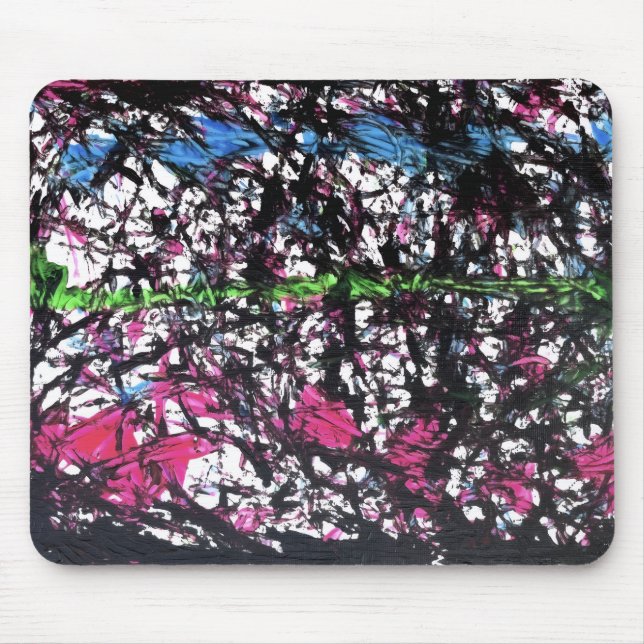 Mousepad Arte em Mármore Preto, Rosa, Verde e Azul (Frente)