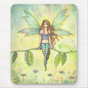 Mousepad Arte Fantasia Fada Jardim Verde Aquarela
